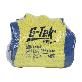 G-Tek KEV Seamless Knit DuPont Kevlar Glove w/Latex Coated Crinkle Grip on Palm & Fingers - Vend-Ready - Yellow - 6/PR - 09-K1310V