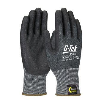 G-Tek KEV Seamless Knit DuPont Kevlar Blended Glove w/Nitrile Coated Foam Grip on Palm & Fingers - Gray - 1/DZ - 09-K1630