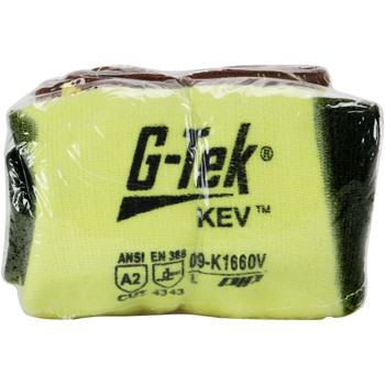 G-Tek KEV Seamless Knit DuPont Kevlar Glove w/Double-Dipped Nitrile Coated MicroSurface Grip on Palm & Fingers - Vend-Ready - Yellow - 6/PR - 09-K1660V