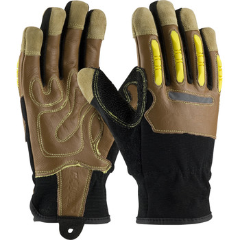 PIP Goatskin Leather Palm Glove w/Leather Back & Kevlar Blended Liner - Finger Impact Protection - Brown - 12/PR - 120-4100