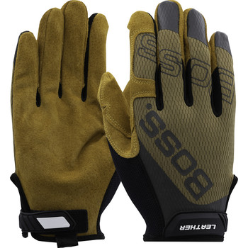 Boss Leather Hi Performance Glove Premium Pigskin Palm w/Mesh Fabric Back - Brown - 12/PR - 120-ML1360T