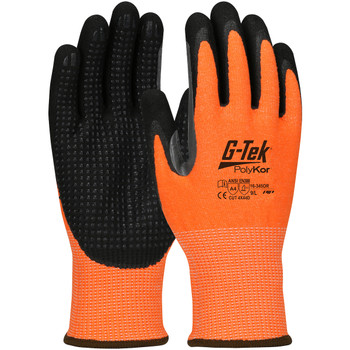 G-Tek PolyKor Hi-Vis Seamless Knit Blended Glove w/Double-Dipped Grip & Extended Thumb Crotch - Orange - 1/DZ - 16-345OR
