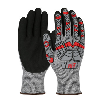 G-Tek PolyKor Seamless Knit Blended Glove w/Impact Protection & Double-Dip Nitrile MicroSurface Grip on Palm Fingers - Salt Pepper - 6/PR - 16-MPH430