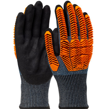 G-Tek PolyKor Seamless Knit Blended Glove w/D3O Impact Protection & Nitrile MicroSurface Coated Palm Fingers - Dark Blue - 1/PR - 16-MPT430