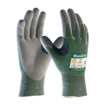 MaxiCut Seamless Knit Engineered Yarn Glove w/Nitrile Coated MicroFoam Grip on Palm & Fingers - Green - 1/DZ - 18-570