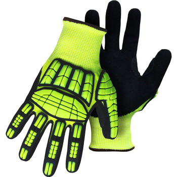 G-Tek Seamless Knit PolyKor Blended Glove w/Hi-Vis Impact Protection & Double-Dip Nitrile MicroSurface Grip on Palm Fingers - Hi-Vis Yellow - 12/PR - 1CF7007NTPR