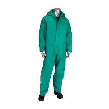 ChemFR Rainwear Treated PVC Coverall w/Hood - 0.42 mm - Green - 1/EA - 205-420CV