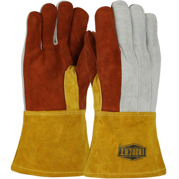 Ironcat Premium Heavy Split Cowhide 14" Foundry Glove w/Cotton Lining & DuPont Kevlar Stitching - Leather Gauntlet Cuff - Rust - 1/DZ - 330-WC2086GLF