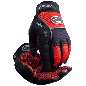 Caiman MAG Multi-Activity Glove w/Silicone Grip on Synthetic Leather Palm & Red AirMesh Back - - 6/PR - 2951