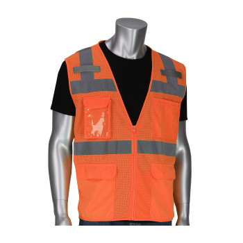 PIP Hi-Vis Apparel ANSI Type R Class 2 Five Pocket Surveyors Vest - Orange - 1/EA - 302-0750