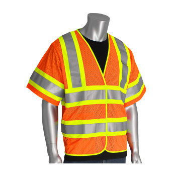 PIP Hi-Vis Apparel ANSI Type R Class 3 FR Treated Two-Tone Mesh Vest - Orange - 1/EA - 305-HSVPFR