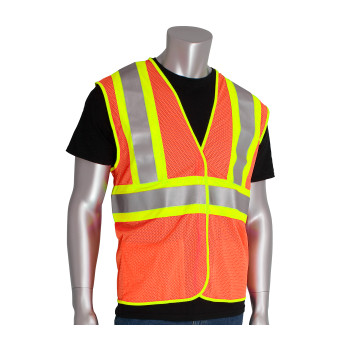 PIP Hi-Vis Apparel ANSI Type R Class 2 FR Treated Two-Tone Mesh Vest - Orange - 1/EA - 305-MVFR