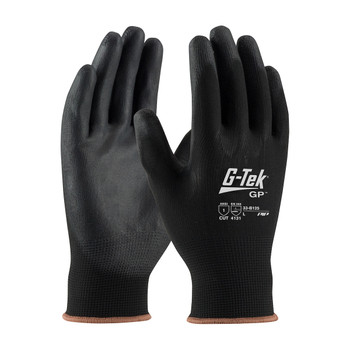 G-Tek Seamless Knit Nylon Blend Glove w/Polyurethane Coated Flat Grip on Palm & Fingers - Black - 1/DZ - 33-B125