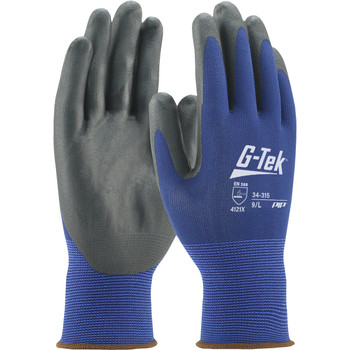 G-Tek Seamless Knit Polyester Glove w/Nitrile Coated Foam Grip on Palm & Fingers - 15 Gauge - Blue - 1/DZ - 34-315