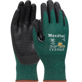 MaxiFlex Cut Seamless Knit Glove w/Premium Nitrile Coated MicroFoam Grip on Palm & Fingers - Micro Dot  - Touchscreen - Green - 1/DZ - 34-8443