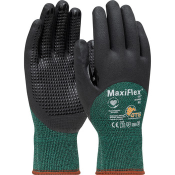 MaxiFlex Cut Seamless Knit Engineered Yarn Glove w/Premium Nitrile Coated MicroFoam Grip on Palm  Fingers & Knuckles - Micro Dot - Green - 1/DZ - 34-8453