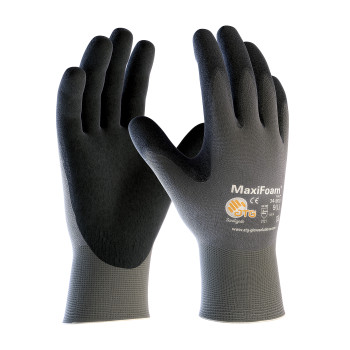MaxiFoam Lite Seamless Knit Nylon Glove w/Nitrile Coated Foam Grip on Palm & Fingers - Gray - 1/DZ - 34-900