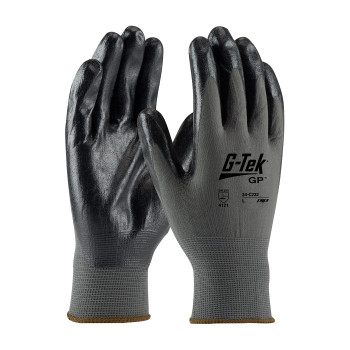 G-Tek Seamless Knit Nylon Glove w/Nitrile Coated Foam Grip on Palm & Fingers - Gray - 1/DZ - 34-C232