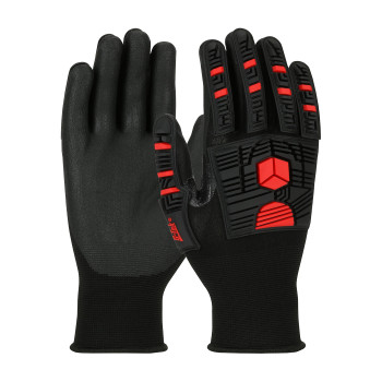 G-Tek Seamless Knit Nylon Glove w/Impact Protection & Nitrile Coated Foam Grip on Palm Fingers - Black - 6/PR - 34-MP155