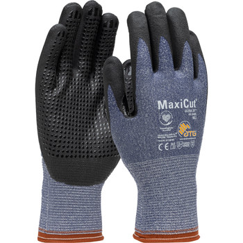 MaxiCut Ultra DT Seamless Knit Engineered Yarn Glove w/Premium Nitrile Coated MicroFoam Grip on Palm & Fingers - Micro Dot - Blue - 1/DZ - 44-3445