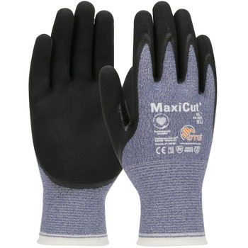 MaxiCut Oil Seamless Knit Engineered Yarn Glove w/Nitrile Coated MicroFoam Grip on Palm & Fingers - Blue - 1/DZ - 44-504