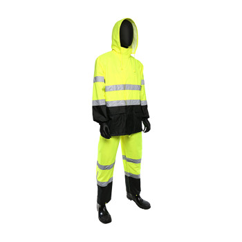 Viz ANSI Type R Class 3 FR Treated Two-Piece Rain Suit w/Black Bottom - Hi-Vis Yellow - 1/EA - 4530SE