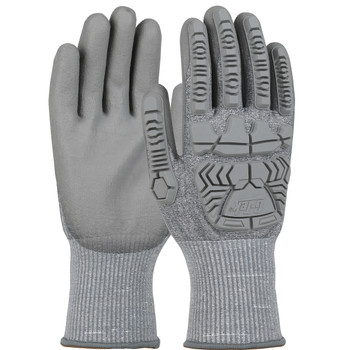 G-Tek Seamless Knit HPPE Blended Glove w/Impact Protection & Polyurethane Coated Palm Fingers - Gray - 12/PR - 710HGUB