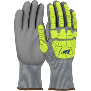 G-Tek Seamless Knit HPPE Blended Glove w/Hi-Vis Impact Protection & Polyurethane Coated Palm Fingers - Gray - 12/PR - 710HGUBHVG