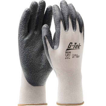 G-Tek Seamless Knit Nylon Glove w/Latex Coated Crinkle Grip on Palm & Fingers - Gray - 1/DZ - 713SLC