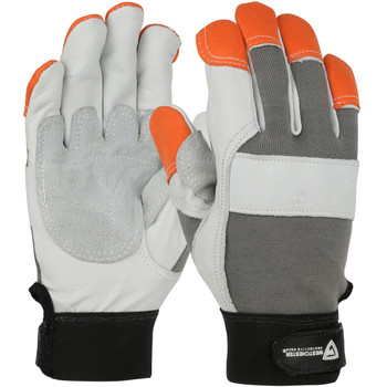 Boss FR Goatskin Leather Glove w/Split Cowhide Palm Patch & Nomex Back - Hi-Vis Fingertips - Gray - 3/PR - 86565