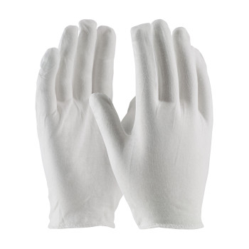 CleanTeam Premium  Light Weight Cotton Lisle Inspection Glove w/Overcast Hem Cuff - Men's - White - 1/DZ - 330-PIP97-500H