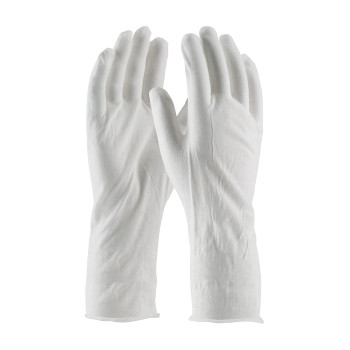 CleanTeam Medium Weight Cotton Lisle Inspection Glove w/Unhemmed Cuff - 14" - White - 1/DZ - 330-PIP97-520/14