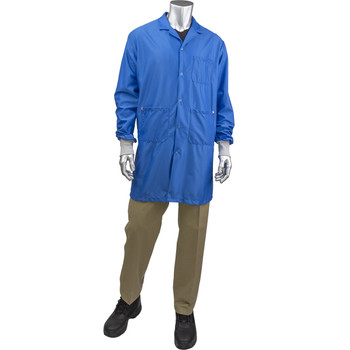 Uniform Technology Reusable Clothing StatStar Long ESD Labcoat - Knit Cuff - Royal - 1/EA - BR51C-44RB