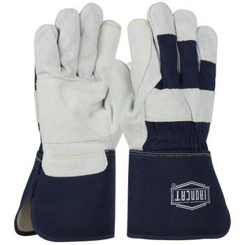 Ironcat Premium Split Cowhide Leather Double Palm Glove w/Fabric Back & Kevlar Stitching - Rubberized Gauntlet Cuff - Navy - 1/DZ - IC8DP