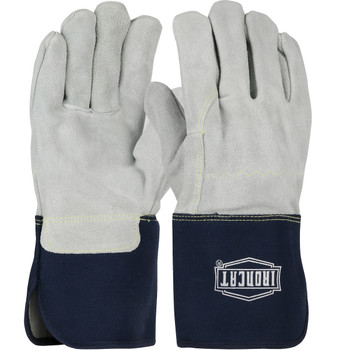 Ironcat Premium Split Cowhide Leather Palm Glove w/Full Back & Kevlar Stitching - Rubberized Gauntlet Cuff - Navy - 1/DZ - IC9