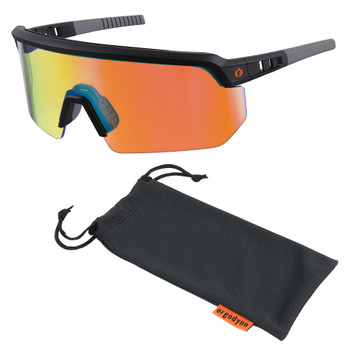 Ergodyne Skullerz AEGIR Anti-Scratch & Enhanced Anti-Fog Safety Glasses, Sunglasses - Mirrored Lenses - Orange Mirror Lens