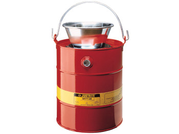 Justrite Drain Can With Plated Steel Funnel - 5 Gallons - Flame Arrester - Steel - Red - 10905