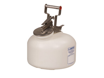 Justrite Safety Container For Corrosives/Acids - Wide-Mouth - S/S Hardware - 2 Gal. - Self-Close Cap - Poly - White - 12762