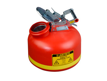 Justrite Safety Can For Liquid Disposal - S/S Hardware - 2 Gallon - Flame Arrester - Polyethylene - Red - 14762