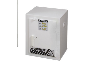 Justrite Countertop Corrosives/Acid Safety Cabinet - Cap. Six 2-1/2 Liter Bottles - 1 Door - Poly - White - 24004