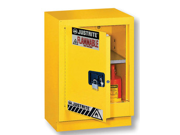 Justrite Under Fume Hood Solvent/Flammable Liquid Safety Cabinet - Cap. 15 Gal. - 1 Shlf - 1 M/C Lft Door - Yellow - 882410