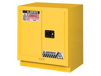 Justrite Under Fume Hood Solvent/Flammable Liquid Safety Cabinet - Cap. 19 Gal. - 1 Shelf - 2 M/C Doors - Yellow - 883000
