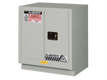 Justrite Under Fume Hood Solvent/Flammable Liquid Safety Cabinet - Cap. 19 Gal. - 1 Shelf - 2 M/C Doors - Silver - 883004