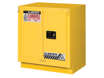 Justrite Under Fume Hood Solvent/Flammable Liquid Safety Cabinet - Cap. 19 Gal. - 1 Shelf - 2 S/C Doors - Yellow - 883020