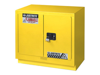 Justrite Under Fume Hood Solvent/Flammable Liquid Safety Cabinet - Cap. 23 Gal. - 1 Shelf - 2 M/C Doors - Yellow - 883600