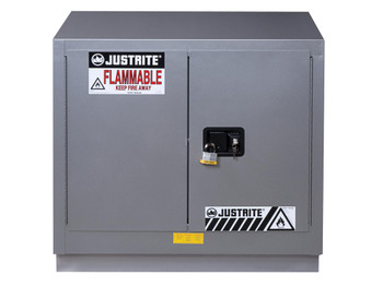 Justrite Under Fume Hood Solvent/Flammable Liquid Safety Cabinet - Cap. 23 Gal. - 1 Shelf - 2 M/C Doors - Silver - 883604