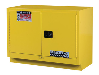 Justrite Under Fume Hood Solvent/Flammable Liquid Safety Cabinet - Cap. 31 Gal. - 1 Shelf - 2 M/C Doors - Yellow - 884800