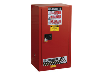 Justrite Sure-Grip Ex Combustibles Safety Cabinet For Paint And Ink - Cap. 20 Gal - 2 Shlves - 1 M/C Door - Red - 891511