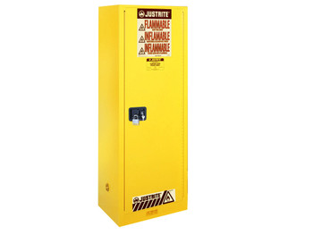 Justrite Sure-Grip Ex Slimline Flammable Safety Cabinet - Cap. 22 Gallons - 3 Shelves - 1 M/C Door - Yellow - 892200