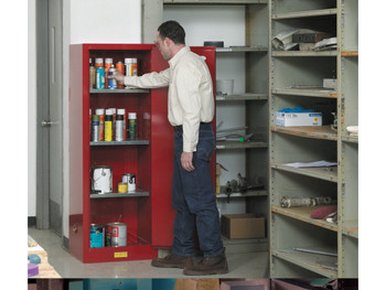 Justrite Sure-Grip Ex Slimline Flammable Safety Cabinet - Cap. 22 Gallons - 3 Shelves - 1 M/C Door - Red - 892201
